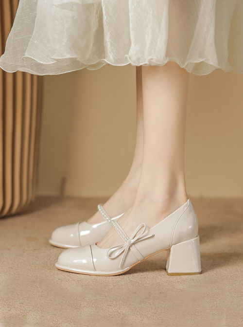 Gentle Lady French-Style Pearl Decoration Daily Simplicity Mary Jane Classic Lolita Shoes