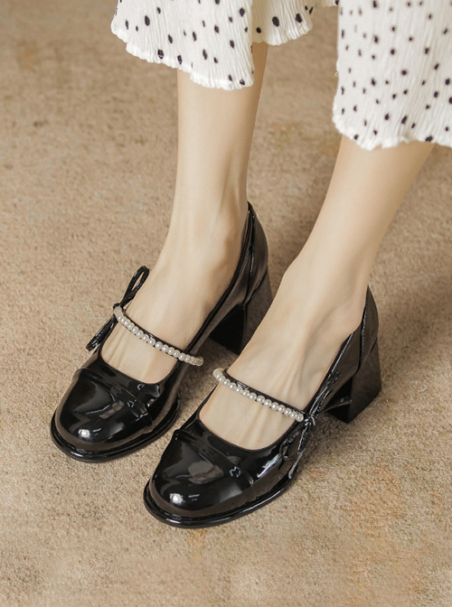 Gentle Lady French-Style Pearl Decoration Daily Simplicity Mary Jane Classic Lolita Shoes