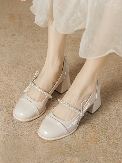 Gentle Lady French-Style Pearl Decoration Daily Simplicity Mary Jane Classic Lolita Shoes