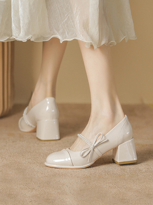 Gentle Lady French-Style Pearl Decoration Daily Simplicity Mary Jane Classic Lolita Shoes