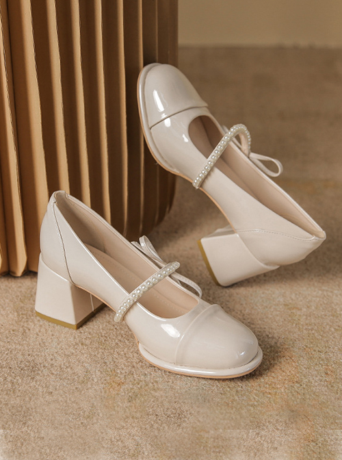 Gentle Lady French-Style Pearl Decoration Daily Simplicity Mary Jane Classic Lolita Shoes