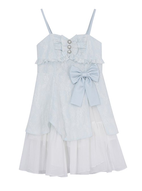 Sweet Heavy Jacquard Embroidery Pleated Lace Pearl Embellishment Bow Knot Classic Lolita Kid Slip Dress