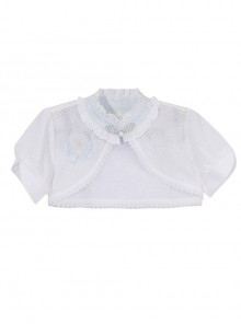 Pure White Jacquard Embroidered Pearl Trim Classic Lolita Stand Collar Kid Shawl Coat