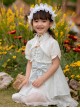 Pure White Jacquard Embroidered Pearl Trim Classic Lolita Stand Collar Kid Shawl Coat