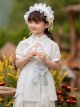 Pure White Jacquard Embroidered Pearl Trim Classic Lolita Stand Collar Kid Shawl Coat