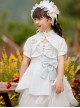 Pure White Jacquard Embroidered Pearl Trim Classic Lolita Stand Collar Kid Shawl Coat