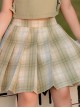 Fresh Campus-Style Simple Daily Green Plaid Pleated Hem Kid JK Short Skirt