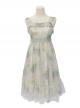 Summer Fresh And Cute Floral Rabbit Pattern Print Crinkled Tulle Trim Bow Knot Pearl Classic Lolita Kid Long Slip Dress