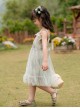 Summer Fresh And Cute Floral Rabbit Pattern Print Crinkled Tulle Trim Bow Knot Pearl Classic Lolita Kid Long Slip Dress