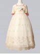 Chinese Style Exquisite Antique Flower Embroidery White Jacquard Silk Trim Improved HanFu Kid Princess Dress