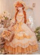 Flower Garden Series OP Apricot Yellow Pastoral Retro Girl Style Delicate Lace Jacquard Trim Classic Lolita Short Sleeve Dress