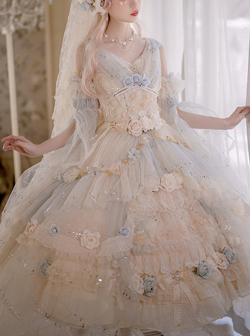 Gorgeous Flower Wedding Flower God Spirit Series JSK Gorgeous Heavy Industry Three-Dimensional Flower Sequin Classic Lolita Dress