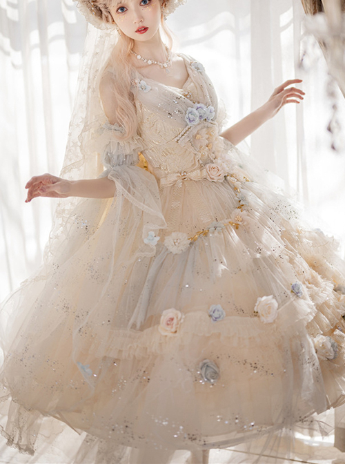 Gorgeous Flower Wedding Flower God Spirit Series JSK Gorgeous Heavy Industry Three-Dimensional Flower Sequin Classic Lolita Dress