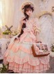 Flower Garden Series OP Pink Pastoral Retro Girl Style Delicate Lace Jacquard Trim Bow Knot Classic Lolita Short Sleeve Dress