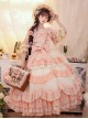 Flower Garden Series OP Pink Pastoral Retro Girl Style Delicate Lace Jacquard Trim Bow Knot Classic Lolita Short Sleeve Dress