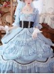 Daisy'S Garden Series OP Retro Gorgeous Pleated Lace Three-Dimensional Flower Decoration Blue Short Sleeve Dress