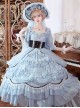 Daisy'S Garden Series OP Retro Gorgeous Pleated Lace Three-Dimensional Flower Decoration Blue Short Sleeve Dress