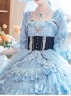 Daisy'S Garden Series OP Retro Gorgeous Pleated Lace Three-Dimensional Flower Decoration Blue Short Sleeve Dress