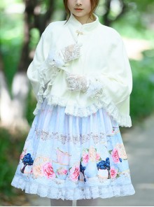Soft Cute Milk-White Pleated Lace Hem Women Classic Lolita Shawl