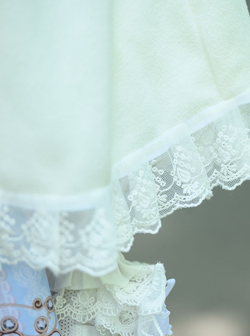 Soft Cute Milk-White Pleated Lace Hem Women Classic Lolita Shawl