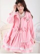 Pink Sweet Princess Short Pile Fabric Pleated Lace Trim Doll Neckline Bow Knots Decoration Classic Lolita Coat