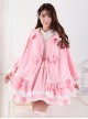 Pink Sweet Princess Short Pile Fabric Pleated Lace Trim Doll Neckline Bow Knots Decoration Classic Lolita Coat