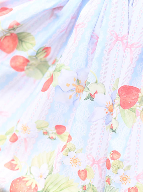 Japanese Style Soft And Cute Girl Pink Strawberry Print Decoration Lace Trim Classic Lolita Pleated Skirt