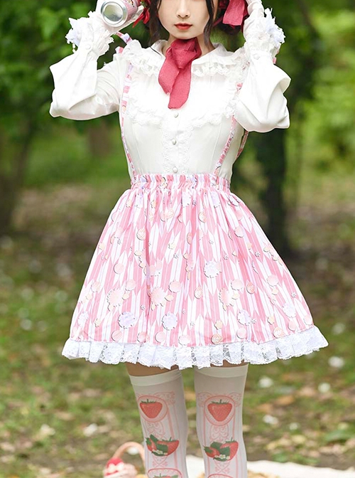Japanese Style Soft Cute Floral Print Irregular Shape Pattern Design Pink Lady Classic Lolita Skirt 