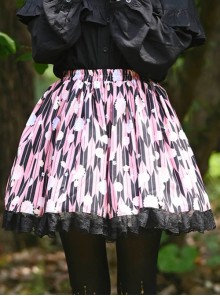 Black Pink Japanese Style Soft Cute Floral Print Decoration Irregular Shape Pattern Design Lady Classic Lolita Skirt 