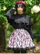 Black Pink Japanese Style Soft Cute Floral Print Decoration Irregular Shape Pattern Design Lady Classic Lolita Skirt 