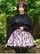 Black Pink Japanese Style Soft Cute Floral Print Decoration Irregular Shape Pattern Design Lady Classic Lolita Skirt 