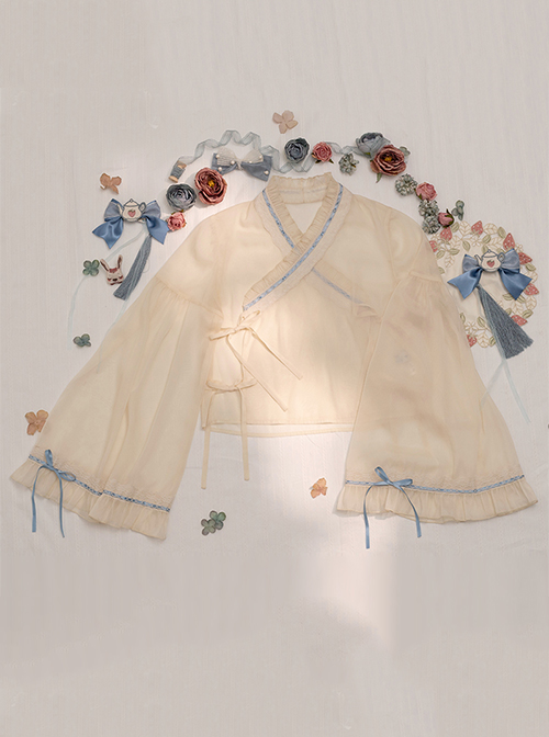 Moon Rabbit Tea Shop Series Chinese Style Improved Hanfu Pleated Lace Trim Loose Cuffs Classic Lolita Inner Blouse