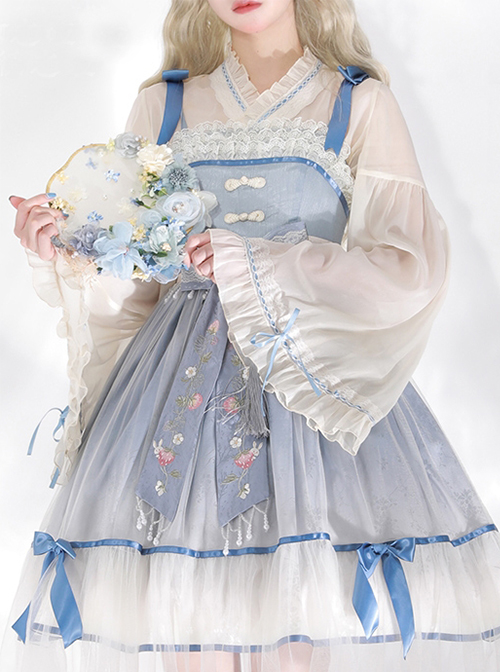 Moon Rabbit Tea Shop Series Chinese Style Improved Hanfu Pleated Lace Trim Loose Cuffs Classic Lolita Inner Blouse