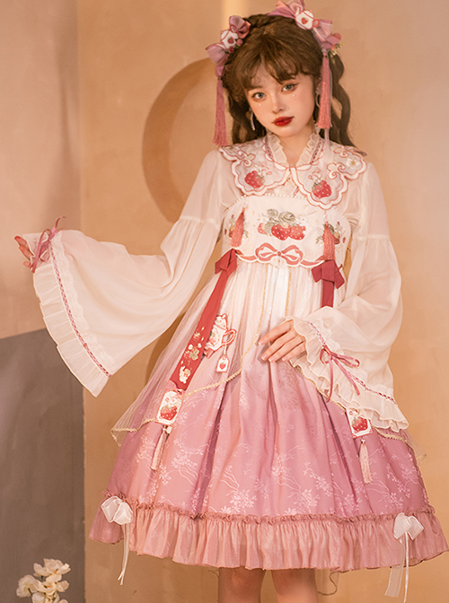 Moon Rabbit Tea Shop Series Chinese Style Improved Hanfu Pleated Lace Trim Loose Cuffs Classic Lolita Inner Blouse