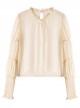 August Night Series Apricot Chiffon Long Sleeves Pleated Adjustable Elastic Crinkle Lace Crew Neck Classic Lolita Blouse