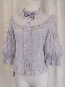 Budapest Gift Series Pure Color Simple Flower Jacquard Decoration Classic Lolita Vintage Lace Pleated Shirt