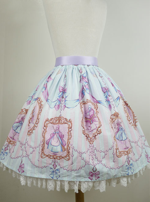 Cinderella Series Exquisite Graphic Print Design Jacquard Lace Hem Classic Lolita Sweet Skirt