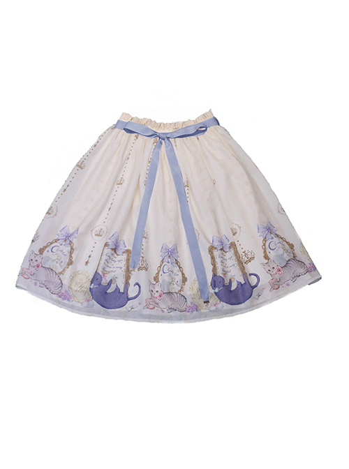 Miss Cat Series Cute And Delicate Cat Pattern Design Suede Chiffon Fabric Classic Lolita Skirt