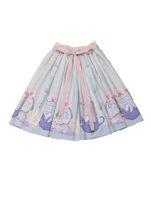 Miss Cat Series Cute And Delicate Cat Pattern Design Suede Chiffon Fabric Classic Lolita Skirt