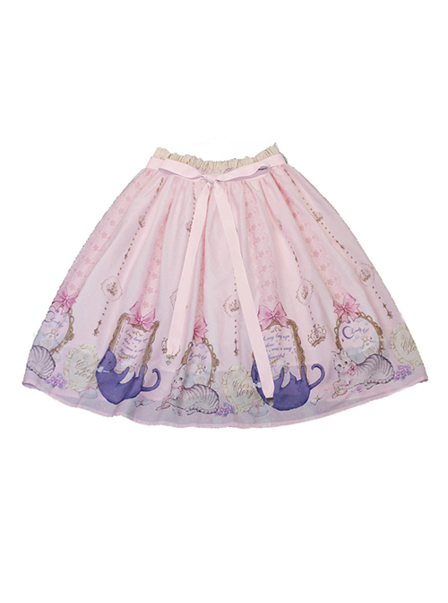 Miss Cat Series Cute And Delicate Cat Pattern Design Suede Chiffon Fabric Classic Lolita Skirt