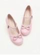 Solid Color Round Head Design Metal Hollow Heart Shape Bow Knot Classic Lolita Simple Medium Heel Shoes