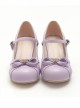 Solid Color Round Head Design Metal Hollow Heart Shape Bow Knot Classic Lolita Simple Medium Heel Shoes