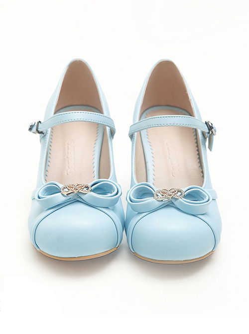 Solid Color Round Head Design Metal Hollow Heart Shape Bow Knot Classic Lolita Simple Medium Heel Shoes