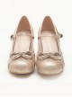 Solid Color Round Head Design Metal Hollow Heart Shape Bow Knot Classic Lolita Simple Medium Heel Shoes