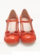 Solid Color Round Head Design Metal Hollow Heart Shape Bow Knot Classic Lolita Simple Medium Heel Shoes