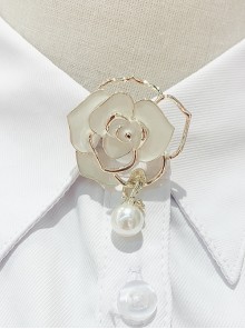 Miss Reza Series Three-Dimensional Enamel Rose Design Pearl Decoration Classic Lolita Delicate Cutout Brooch