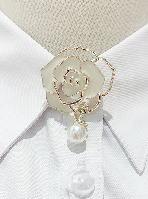 Miss Reza Series Three-Dimensional Enamel Rose Design Pearl Decoration Classic Lolita Delicate Cutout Brooch