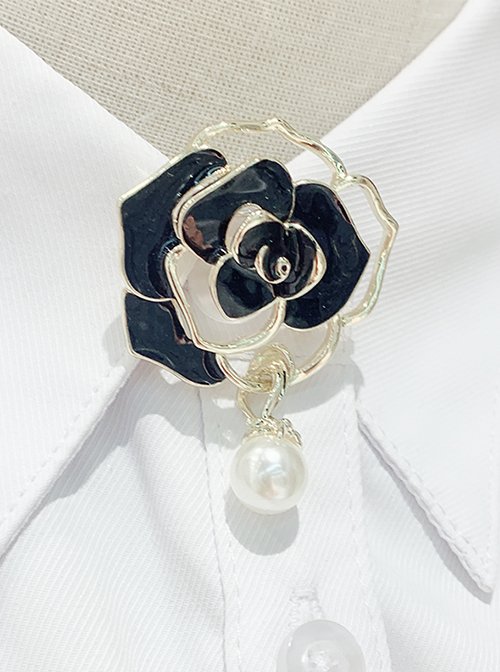 Miss Reza Series Three-Dimensional Enamel Rose Design Pearl Decoration Classic Lolita Delicate Cutout Brooch