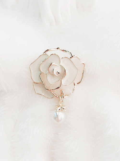 Miss Reza Series Three-Dimensional Enamel Rose Design Pearl Decoration Classic Lolita Delicate Cutout Brooch