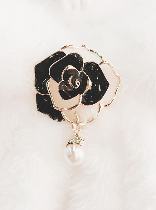 Miss Reza Series Three-Dimensional Enamel Rose Design Pearl Decoration Classic Lolita Delicate Cutout Brooch